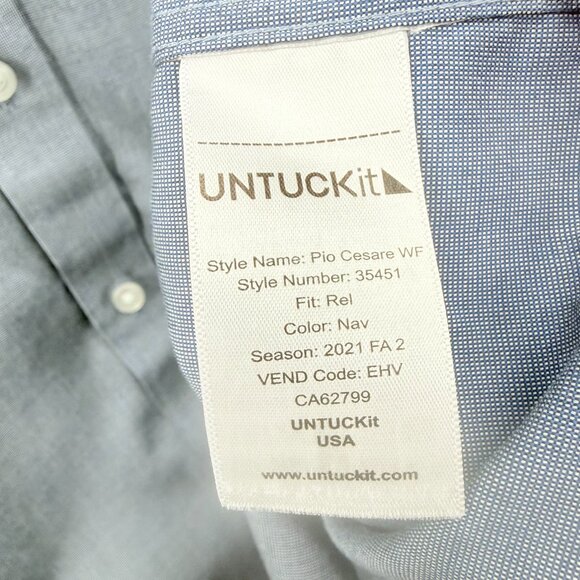 UNTUCKit Men's Relax Fit Long Sleeve Navy Blue Wrinkle Free Shirt Size XL Cotton - Picture 8 of 11
